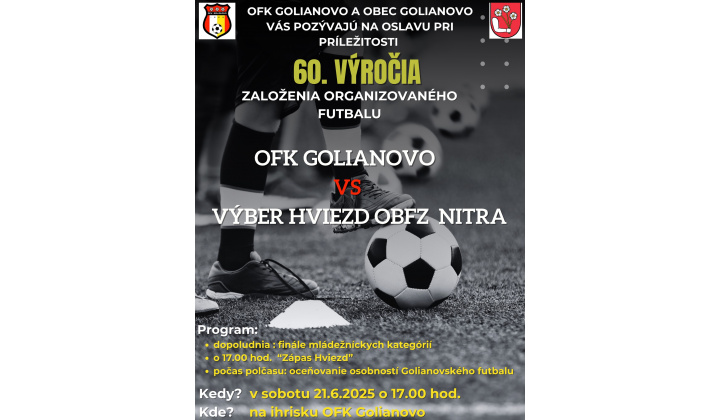 Pozvánka na oslavu pri príležitosti 60. výročia založenia organizového futbalu