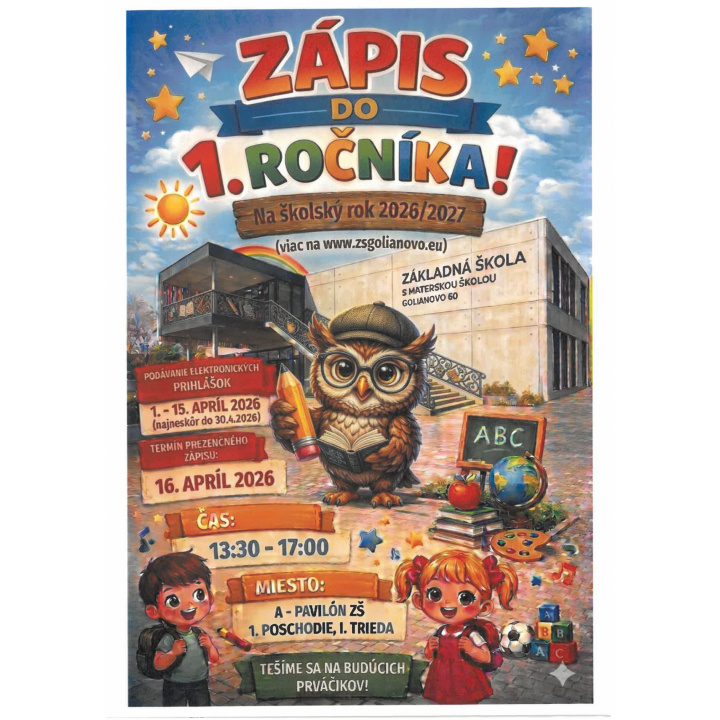 Zápis do 1. ročníka ZŠ Golianovo